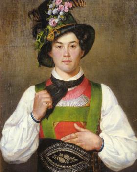 Franz Von Defregger : A YOUNG MAN IN TYROLEAN COSTUME